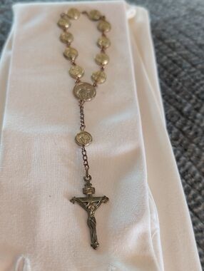 Gold-Tone Catholic Rosary Necklace with Crucifix
